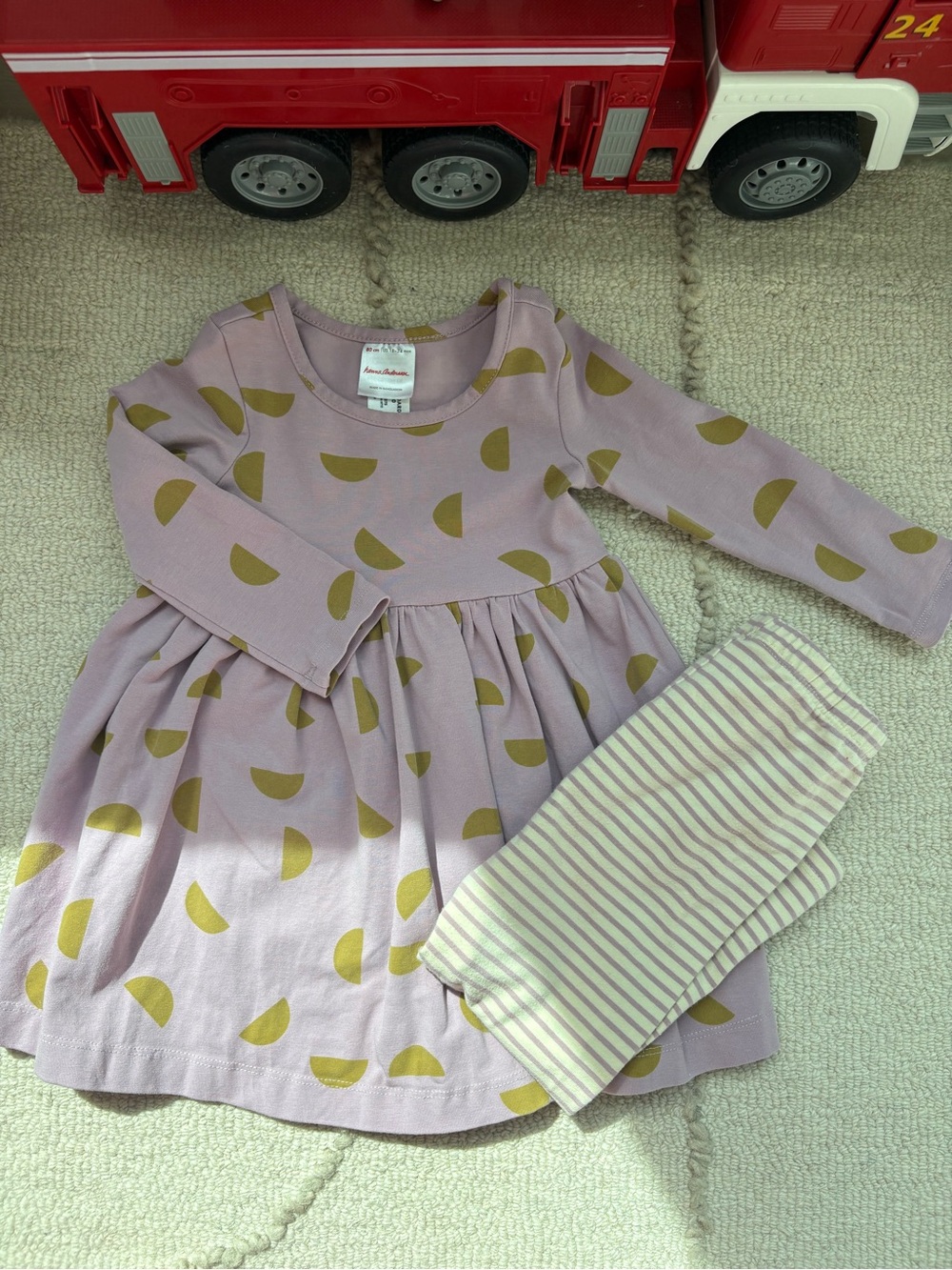 TEA COLLECTION | Lavender Tunic with Striped Leggings - EUC